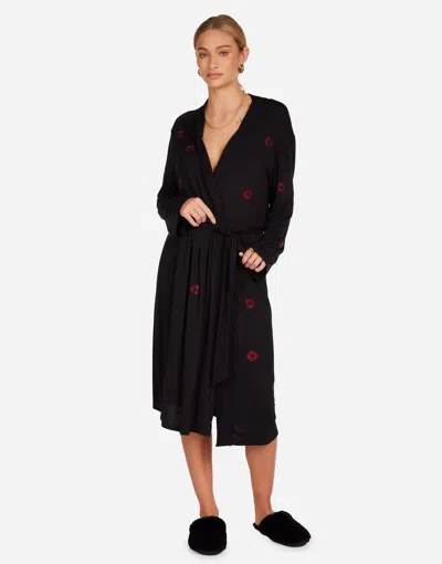 Lauren Moshi Daniela Red Crystal Lips Robe In Black