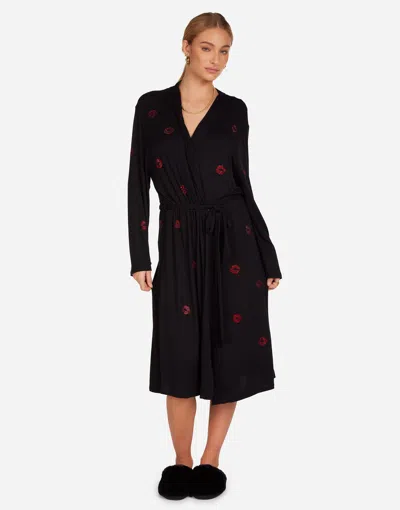 Lauren Moshi Daniela Red Crystal Lips Robe In Black