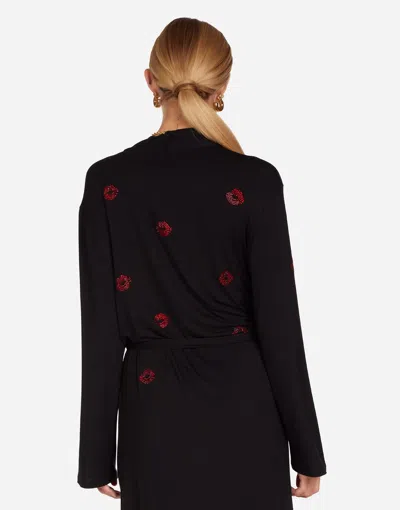 Lauren Moshi Daniela Red Crystal Lips Robe In Black