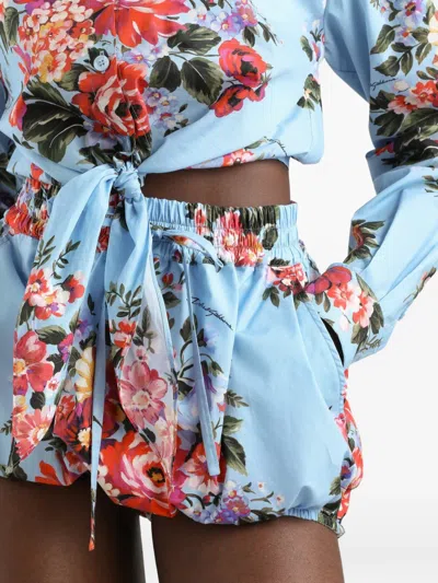 Dolce & Gabbana Floral-pattern Drawstring Shorts In Blue