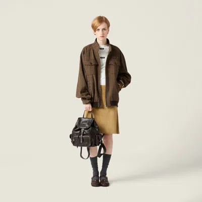 Miu Miu Houndstooth Check Blouson Jacket In Brown