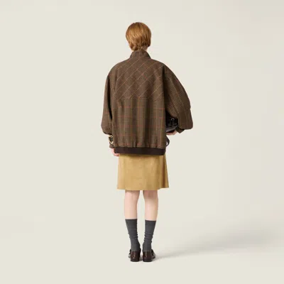 Miu Miu Houndstooth Check Blouson Jacket In Brown