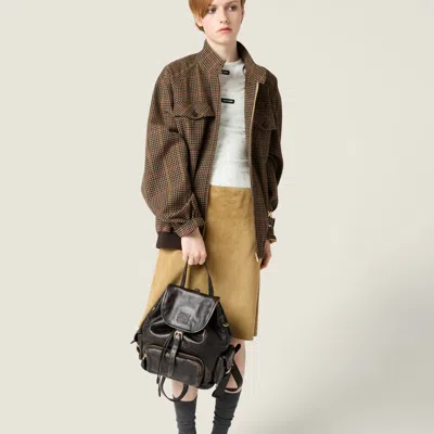 Miu Miu Houndstooth Check Blouson Jacket In Brown