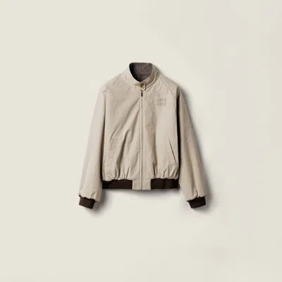 Miu Miu Reversible Houndstooth Check And Panama Cotton Blouson Jacket In Neutral