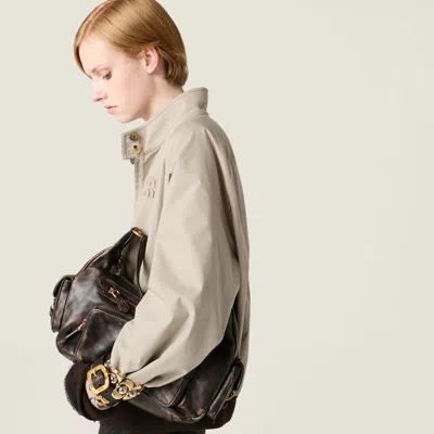 Miu Miu Reversible Houndstooth Check And Panama Cotton Blouson Jacket In Neutral