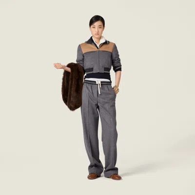 Miu Miu Elasticated-waistband Straight Trousers In Gray