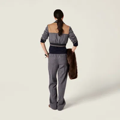 Miu Miu Elasticated-waistband Straight Trousers In Gray