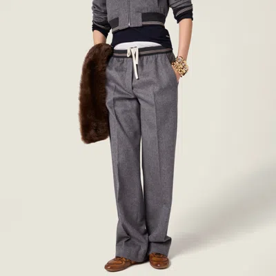 Miu Miu Elasticated-waistband Straight Trousers In Gray