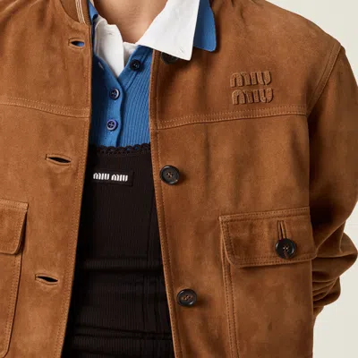Miu Miu Suede Blouson Jacket In Brown