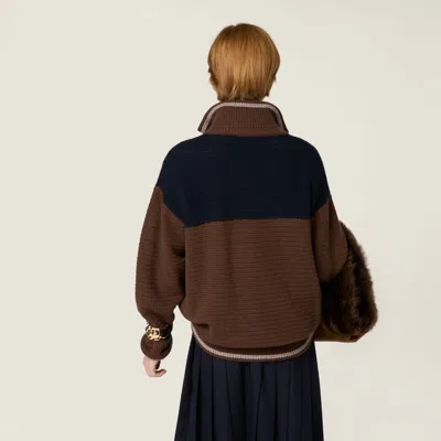 Miu Miu Logo-detail Zipped Cardigan In Brown