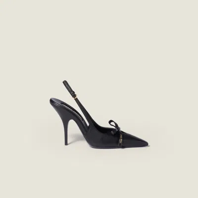 Miu Miu Leather Slingback Pumps With Bow In Black