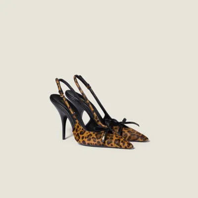 Miu Miu Printed Leather Slingback Pumps With Bow In Blue