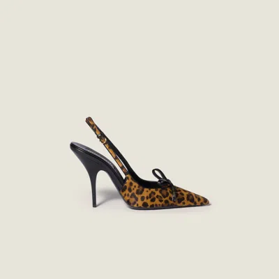 Miu Miu Printed Leather Slingback Pumps With Bow In Blue
