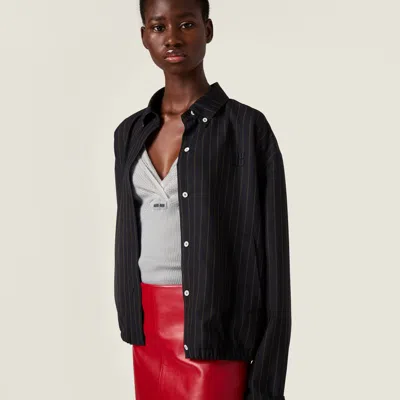Miu Miu Pinstriped Blouson Jacket In Black