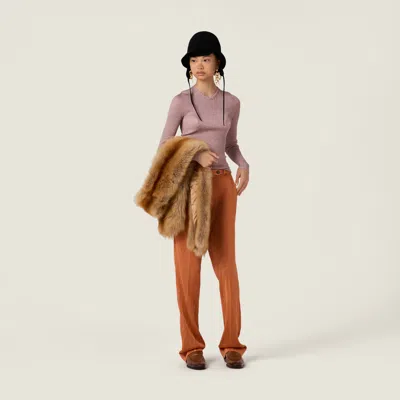 Miu Miu Lurex V-neck Sweater In Pink