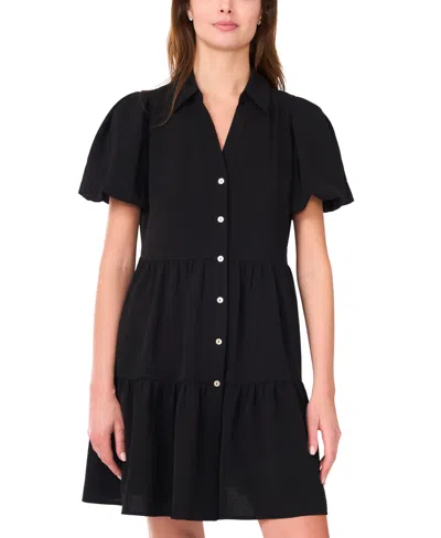 Msk Women's Puff-sleeve Fit & Flare Shirtdress In Black