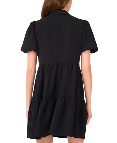 Msk Women's Puff-sleeve Fit & Flare Shirtdress In Black