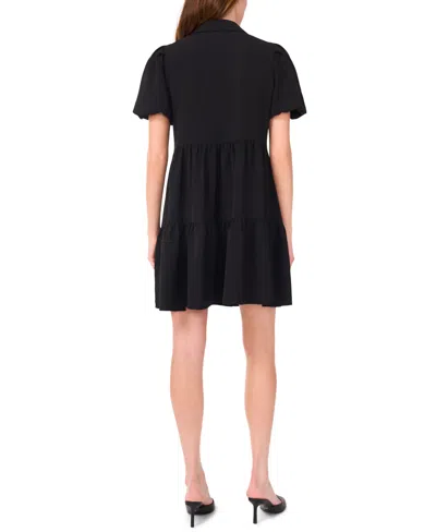 Msk Women's Puff-sleeve Fit & Flare Shirtdress In Black