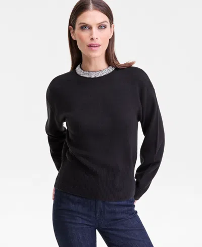 Inc International Concepts Women's Rhinestone Collar Sweater, Macy's Exclusive In Black