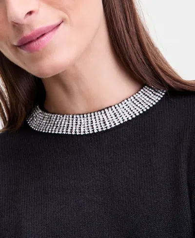 Inc International Concepts Women's Rhinestone Collar Sweater, Macy's Exclusive In Black
