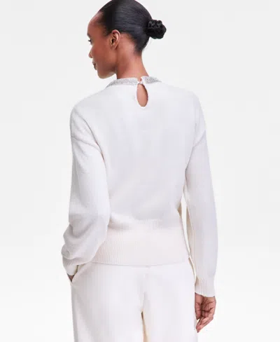 Inc International Concepts Women's Rhinestone Collar Sweater, Macy's Exclusive In White