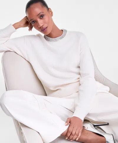Inc International Concepts Women's Rhinestone Collar Sweater, Macy's Exclusive In White