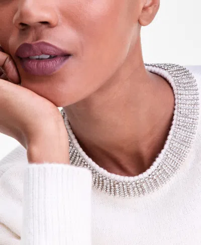 Inc International Concepts Women's Rhinestone Collar Sweater, Macy's Exclusive In White