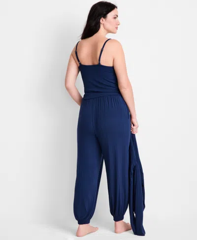 State Of Day Women's 3-piece Long-sleeve Cardigan, Top And Pants Pajama Set, Macy's Exclusive In Blue