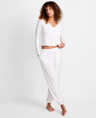 State Of Day Women's 3-piece Long-sleeve Cardigan, Top And Pants Pajama Set, Macy's Exclusive In White