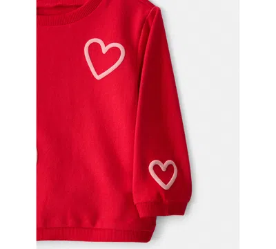 Carter's Baby Girls 2-piece Heart French Terry T-shirt And Pants Set In Red