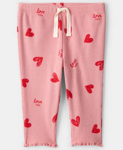 Carter's Baby Girls 2-piece Heart French Terry T-shirt And Pants Set In Red