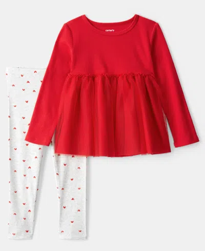 Carter's Girls Toddler 2t-5t 2-piece Valentine's Day Long-sleeve T-shirt And Leggings Set In Red