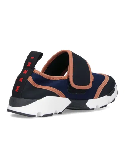 Marni Sneaker Mary Jane In Lycra Blu Scuro E Nera In Blue