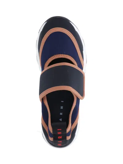 Marni Sneaker Mary Jane In Lycra Blu Scuro E Nera In Blue