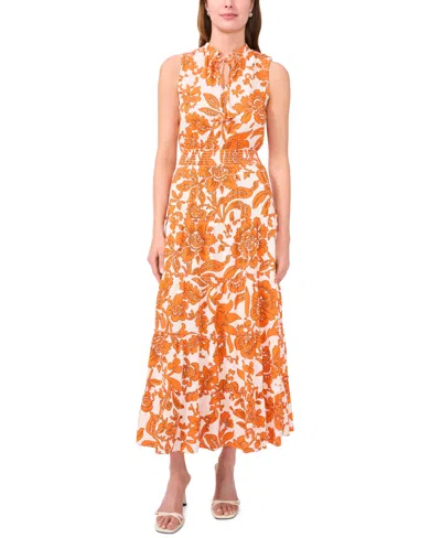 Msk Women's Sleeveless Tie Neck Maxi Dress In Orange