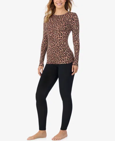 Cuddl Duds Softwear With Stretch Long-sleeve Layering Top In Animal Print
