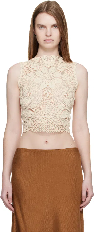 Magda Butrym Off White Lace Crochet Round-neck Top In Neutral