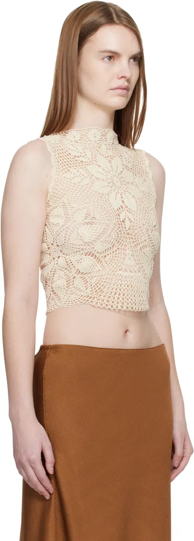 Magda Butrym Off White Lace Crochet Round-neck Top In Neutral