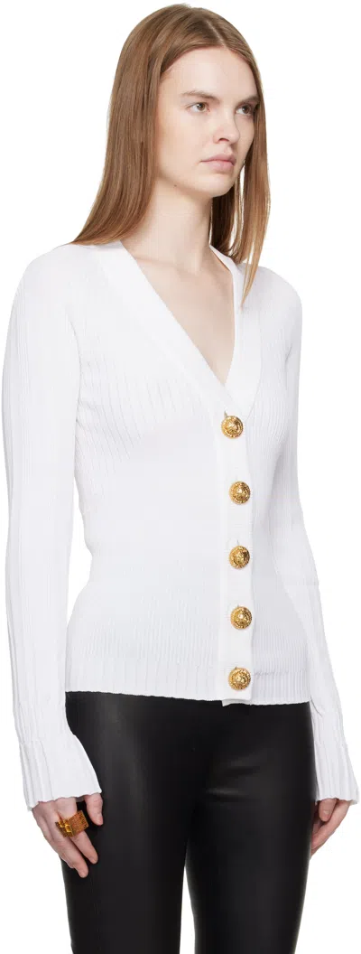 Balmain White Buttoned V-neck Light Knit Cardigan