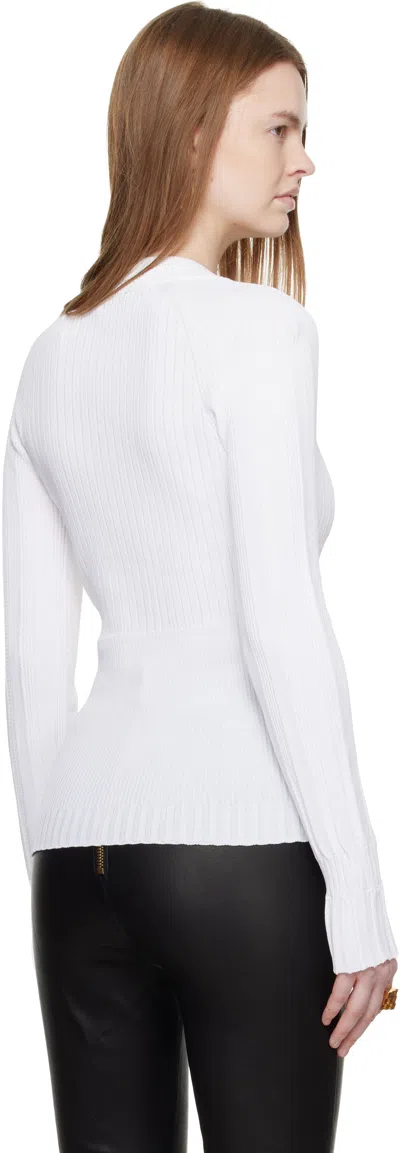 Balmain White Buttoned V-neck Light Knit Cardigan