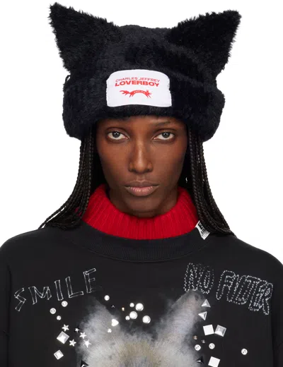 Charles Jeffrey Loverboy Black Fluffy Chunky Ears Beanie In Black
