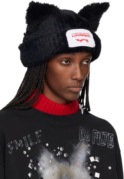 Charles Jeffrey Loverboy Black Fluffy Chunky Ears Beanie In Black
