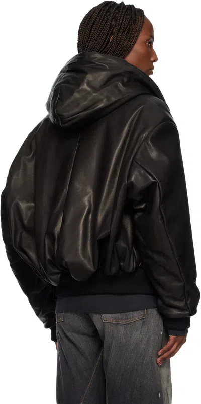 Fear Of God Black Hooded Leather Bomber Jacket In Black