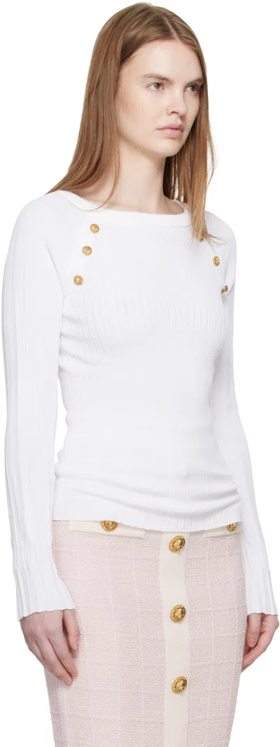 Balmain Rib Knit Viscose Sweater In White