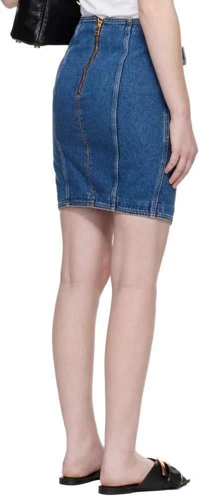 Balmain Blue Short Denim Belt Midi Skirt In Blue