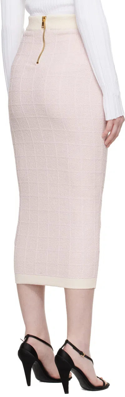 Balmain Pink Buttoned Knit Light Tweed Maxi Skirt In Pink