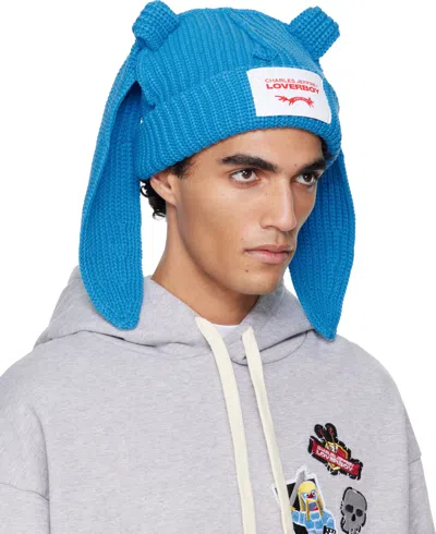 Charles Jeffrey Loverboy Blue Chunky Rabbit Beanie In Blue