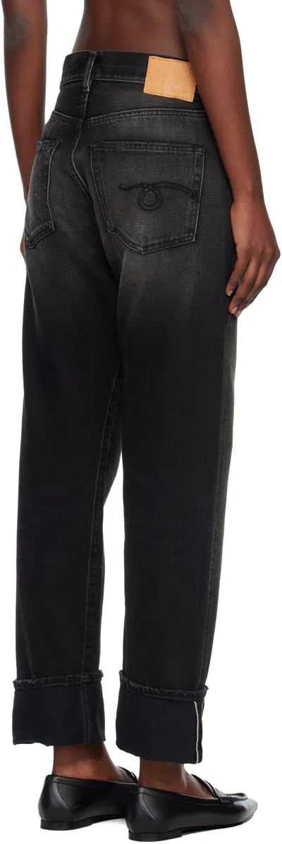 R13 Black Cuffed Boyfriend Jeans In Black