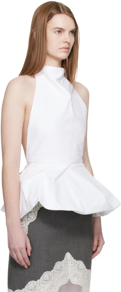 Magda Butrym White Halter Peplum Blouse In White