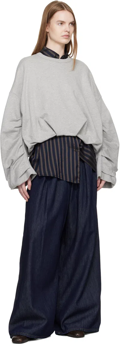 Dries Van Noten Indigo Wide Pleated Jeans In Blue